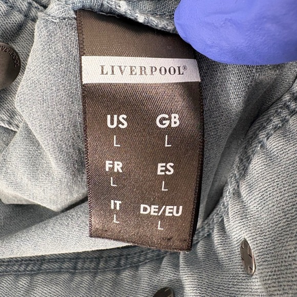 Liverpool Denim Jacket Bluestone Light Wash Button Front Women Long Sleeve Large - Picture 12 of 16